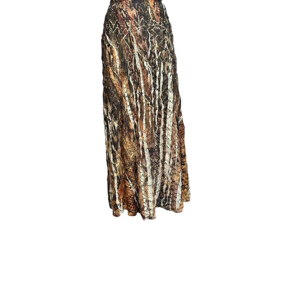 Reba brown yellow print pleated pull on boho maxi skirt size Large - Picture 13 of 16